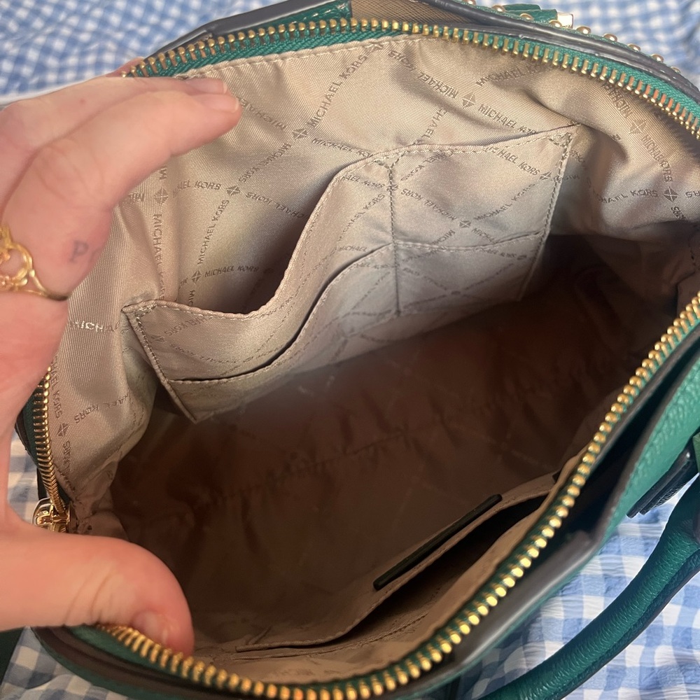 Michael Kors Green Large Studded Satchel Bag - Picture 6 of 10